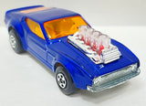 Lesney Matchbox 1973 Superfast #10 Mustang Piston Popper Rola-Matic (Rola-Matics Function Works)  | Blue Body | Clear Engine | Red Pistons