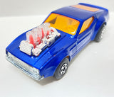 Lesney Matchbox 1973 Superfast #10 Mustang Piston Popper Rola-Matic (Rola-Matics Function Works)  | Blue Body | Clear Engine | Red Pistons